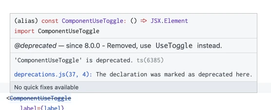 Component deprecation notice in Visual Studio Code