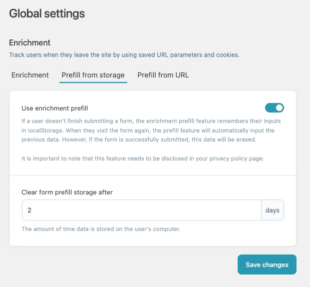 Enrichment prefill storage map screen