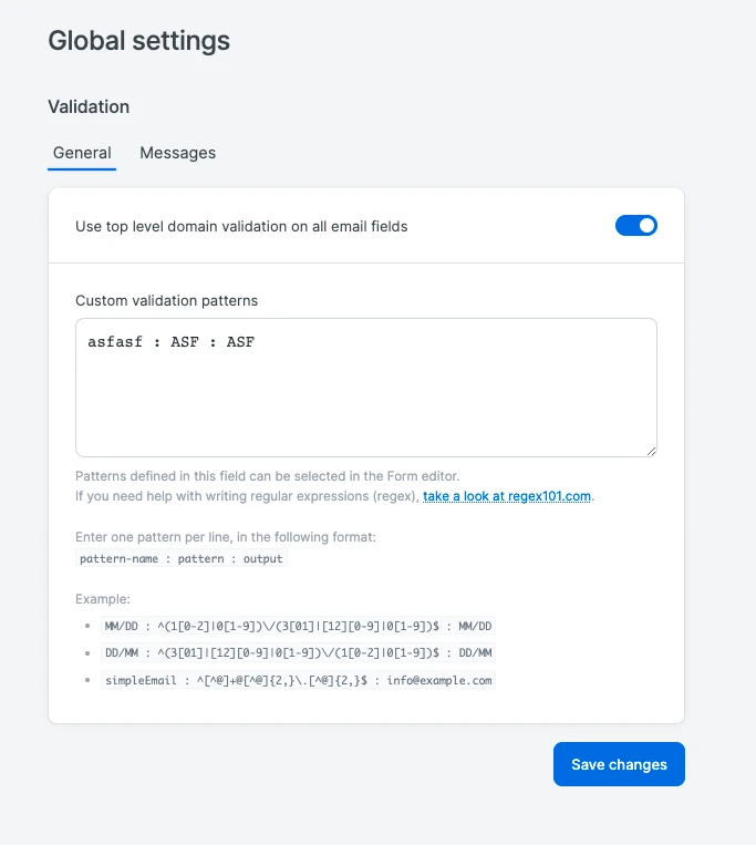 Validation screen